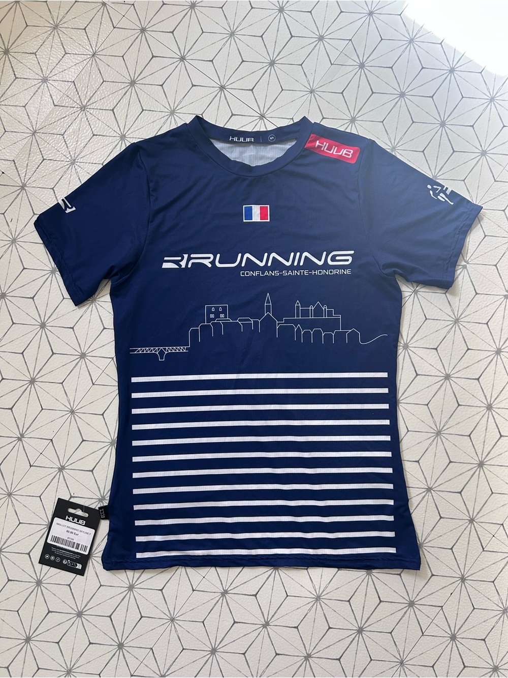 HUUB Navy Performance Running Tee with White Skyline Graphic